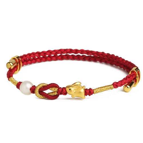 Золотой кролик, плетеный браслет из красной нити, изысканный оберег на день рождения для влюбленных, подарок на день рождения