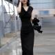 ສີດໍາ v leader dress slimming ສໍາລັບແມ່ຍິງ