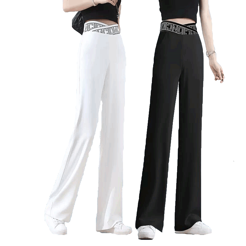 冰丝阔腿裤女高腰垂感字母松紧腰显瘦直筒 热品库 性价比省钱购