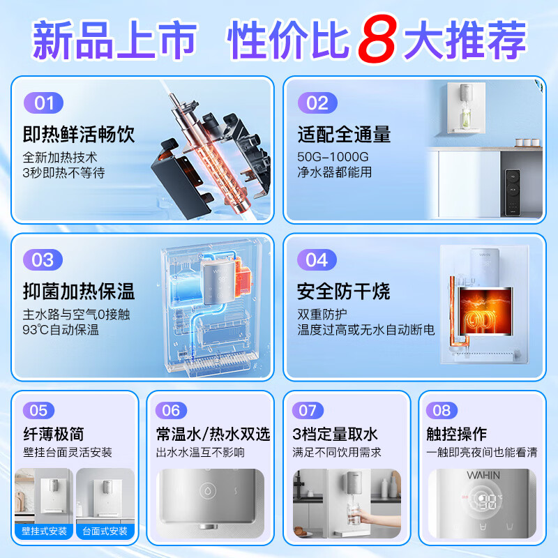 美的出品华凌净水器家用直饮加热一体壁挂式管线机ro反渗透饮水机