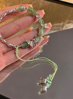 绿色蝴蝶串珠手链女编织新中式