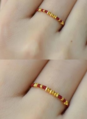 岁岁有金碎碎金红绳戒指女小众设计感本命年手工编织招财绳食指戒