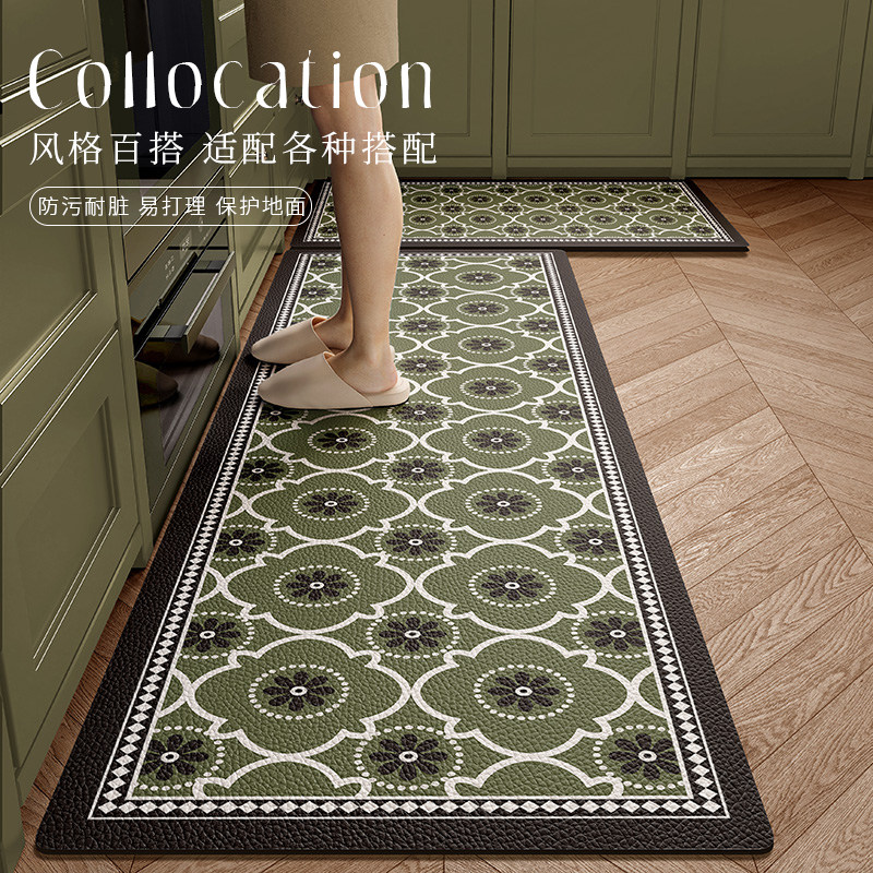 High-end kitchen entrance special floor mats, non-slip, oil-proof, wipeable, washable and stain-resistant, PVC leather floor mats, carpet mats