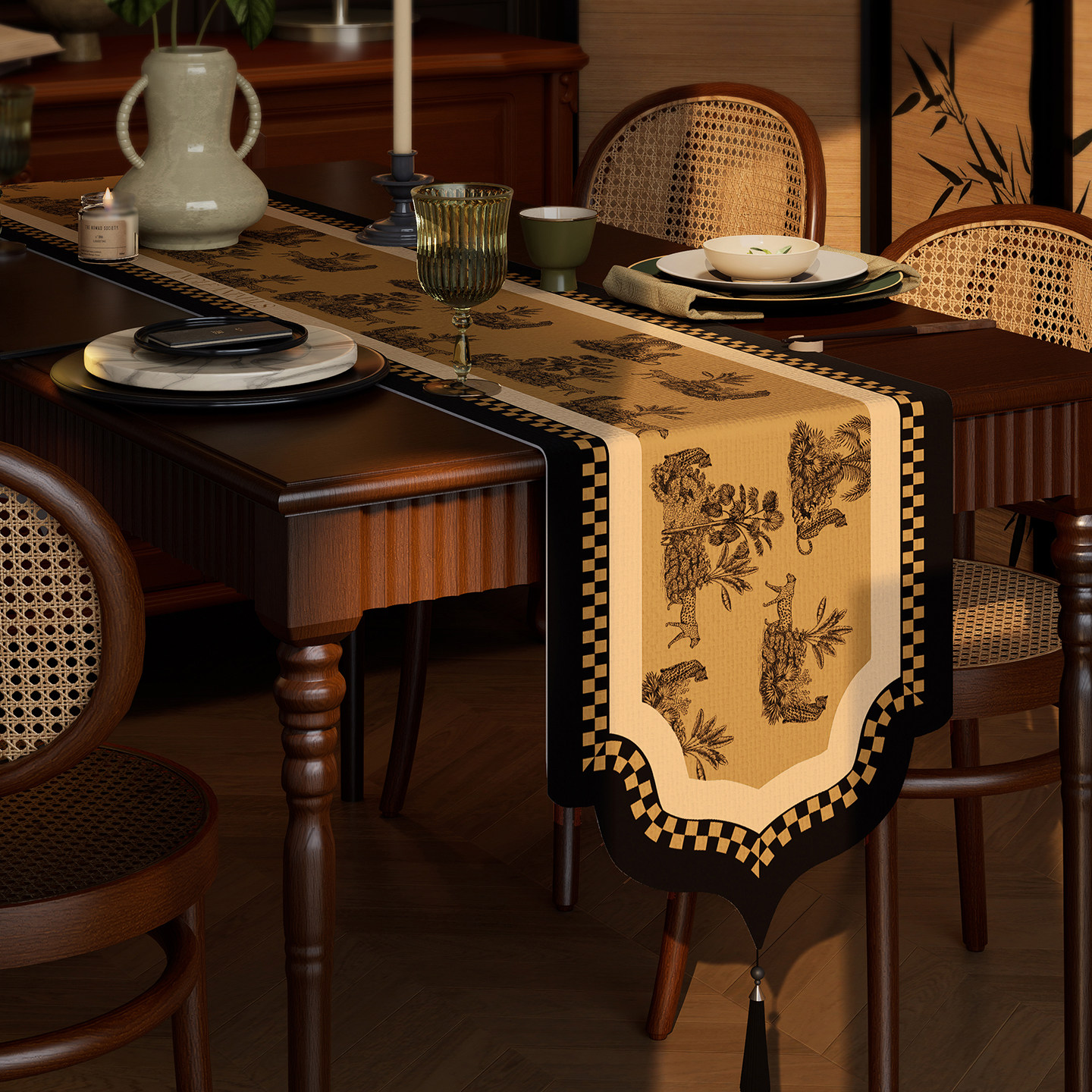 中古风餐桌桌旗轻奢高端长条茶席茶桌垫布餐边柜防水桌布茶几茶旗,淘宝优惠券,粉丝福利购,淘宝优惠卷