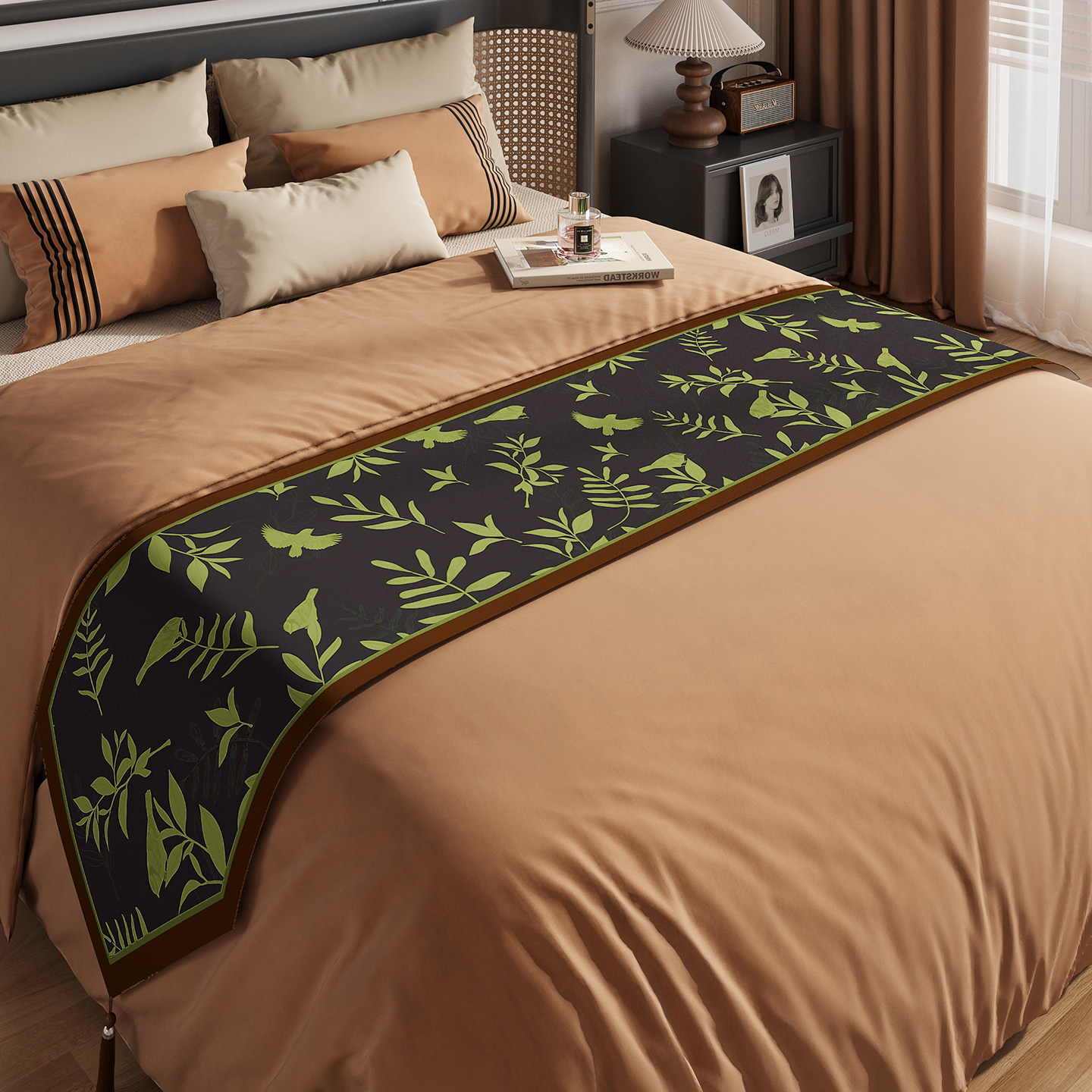 中古风床旗美容院轻奢高端民宿床尾巾2025新款床上装饰房间布置,淘宝优惠券,粉丝福利购,淘宝优惠卷