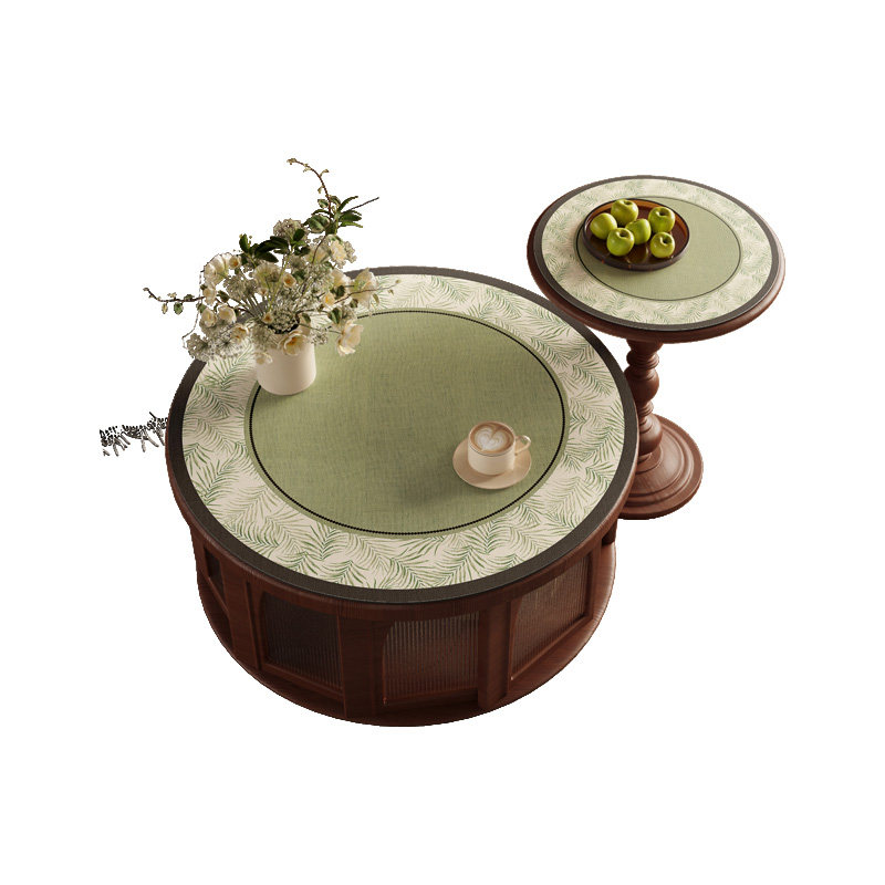 中古风圆桌桌垫小茶几桌布防水防油免洗高级感圆形边几台面保护垫,淘宝优惠券,粉丝福利购,淘宝优惠卷