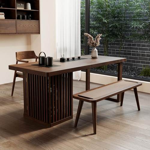 阳台实木茶桌简约现代家用客厅办公小茶台北美白蜡木茶盘茶几一体 - 图2