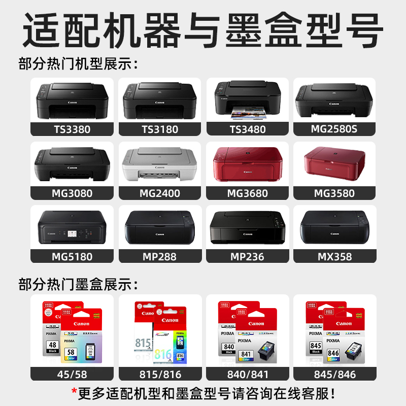盛帛适用佳能打印机连供墨水ts3380 ts3180 mg2580s mp288 mg3080 mg3680 ts3480彩色喷墨打印机黑色墨盒墨水 - 图0