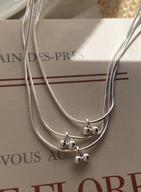 简约小众设计S925纯银手工制作百搭精致叠带小樱桃项链锁骨链