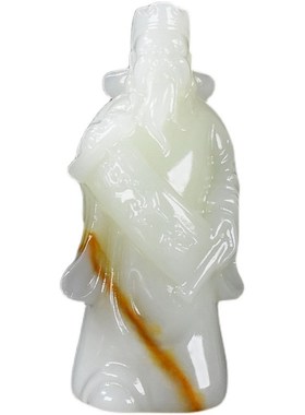 天然新疆和田玉籽料财神爷摆件手E把件精雕招财财神玉石把玩件