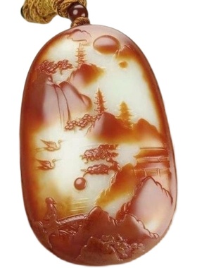 新疆和田玉籽料红皮山水吊坠独籽原石精雕L白肉羊脂玉石情侣玉挂