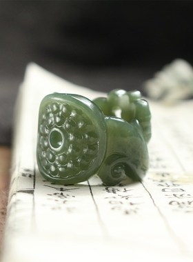 和田玉扳指湖水绿仿古龙凤平安壁指环F手工精雕男女经典原创21mm