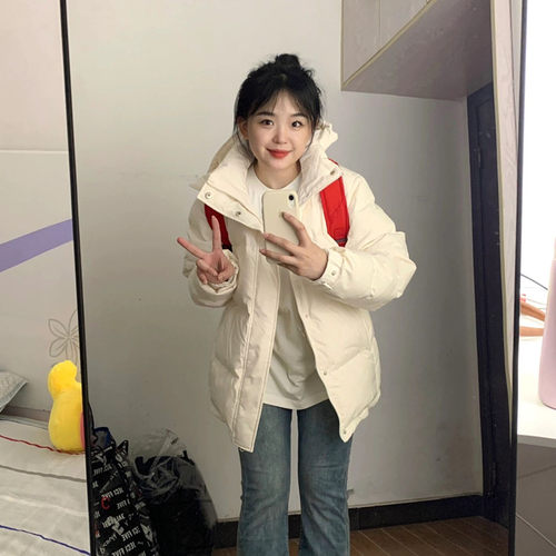 中戏短款连帽羽绒棉衣棉服女冬加厚2025新款韩版宽松小个子面包服 - 图1