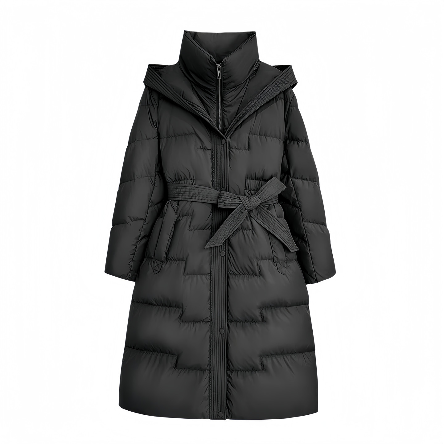 90白鸭绒长款过膝连帽羽绒服女冬2025年巨好看时尚洋气保暖外套潮 - 图0