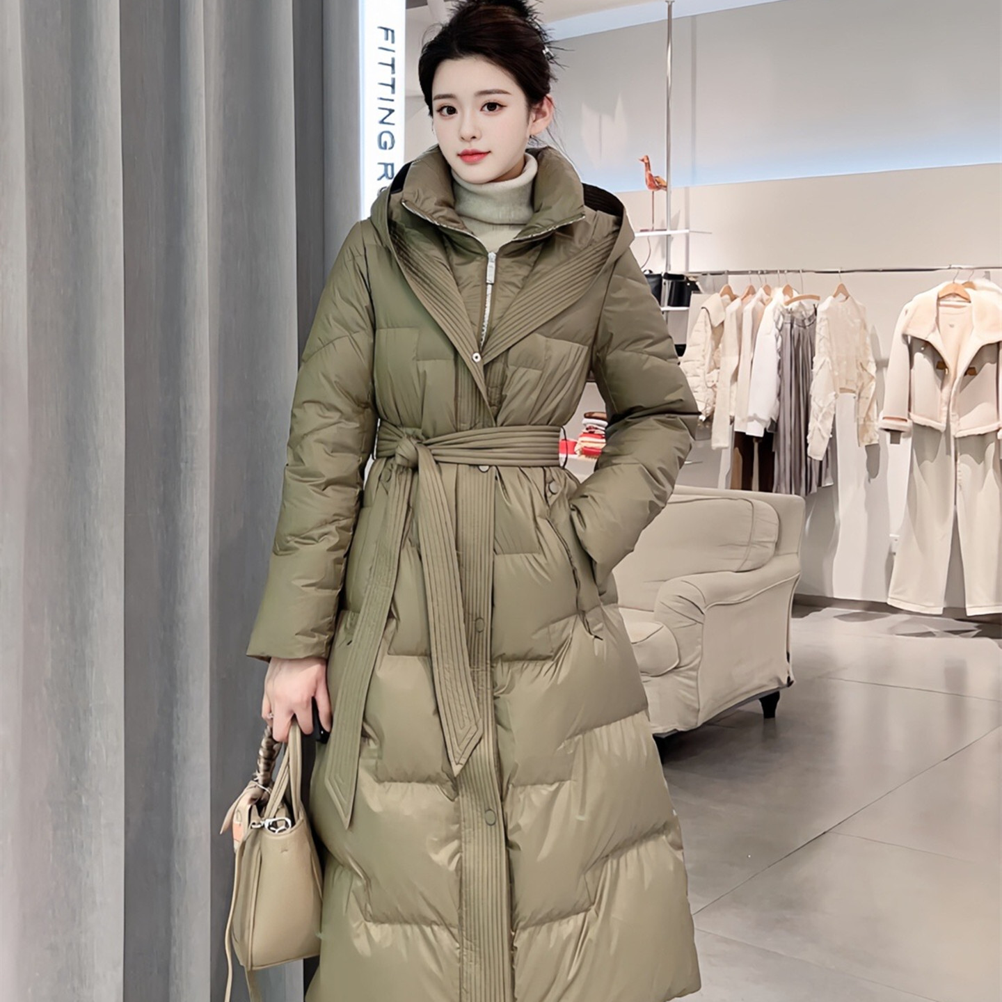 90白鸭绒长款过膝连帽羽绒服女冬2025年巨好看时尚洋气保暖外套潮 - 图2