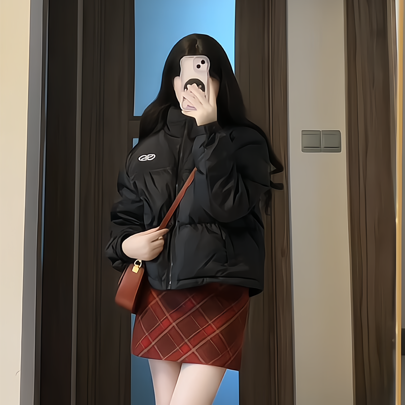 韩版小个子黑色立领刺绣羽绒服女2025冬季新款宽松短款白鸭绒外套,淘宝优惠券,粉丝福利购,淘宝优惠卷