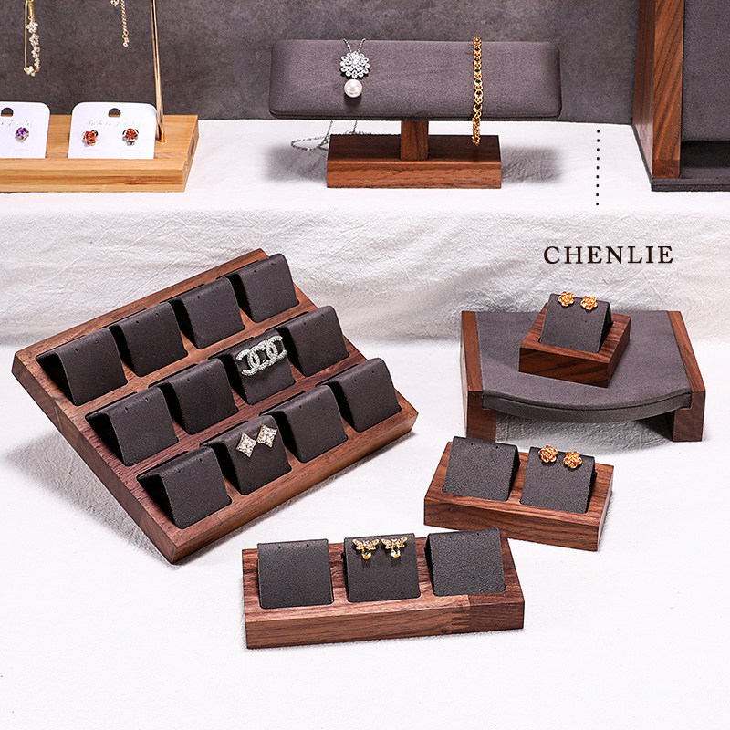 黑胡桃木耳钉座实木简约耳环展示架珠宝饰品收纳陈列盘耳饰架底座,淘宝优惠券,粉丝福利购,淘宝优惠卷