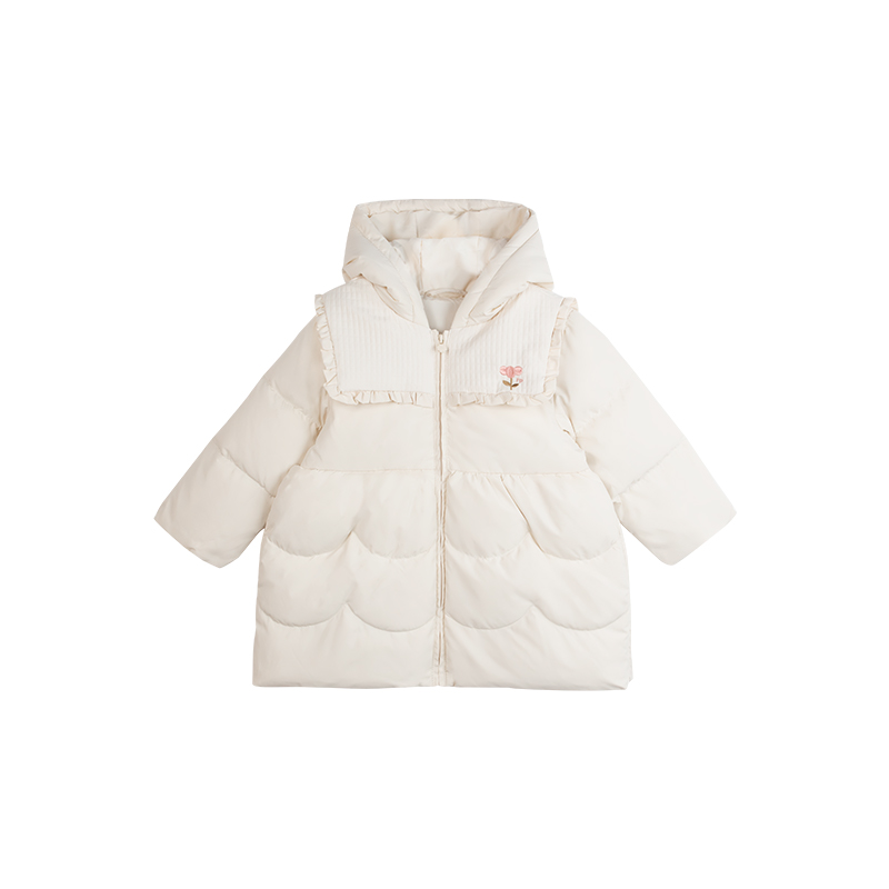 青蛙王子童装女童冬季中长款羽绒服儿童冬装小女孩洋气绣花外套 - 图3