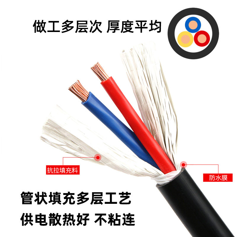 国标纯铜黑色护套线rvv软电缆线 安润达护套线