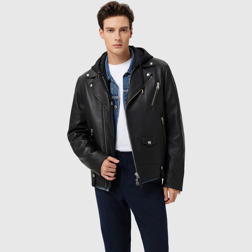 MACKAGE男士 MAGNUS可拆卸连帽机车帅气休闲皮衣外套上衣情侣款 - 图2