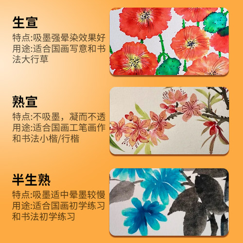 圆形镜面宣卡纸生宣纸卡纸批发书法国画专用半生半熟复古圆形作品镜片软卡空白扇面宣卡纸内圆外方 - 图2