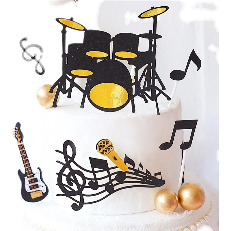 音乐艺术生日蛋糕装饰音符乐器小提琴打鼓麦克风吉他唱歌烘焙插件-图1