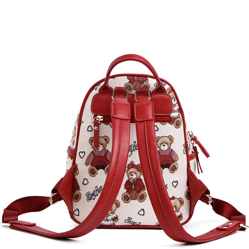 小熊依恋女2019新款时尚帆布背包 pjev双肩背包