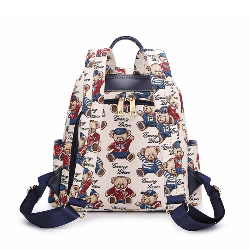 小熊依恋布艺女2019新款韩版双肩包 pjev双肩背包