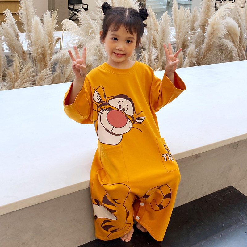 连体春秋季防踢纯棉长袖小女孩睡衣 冉影睡衣/家居服套装