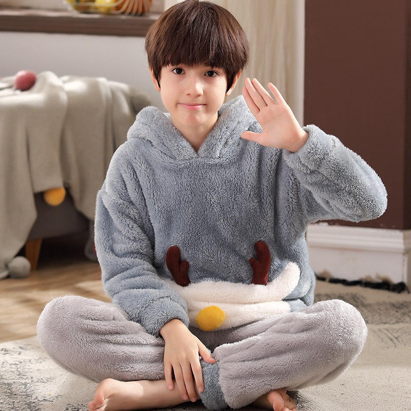 皮卡丘男孩加厚加绒法兰绒可爱睡衣 冉影睡衣/家居服套装