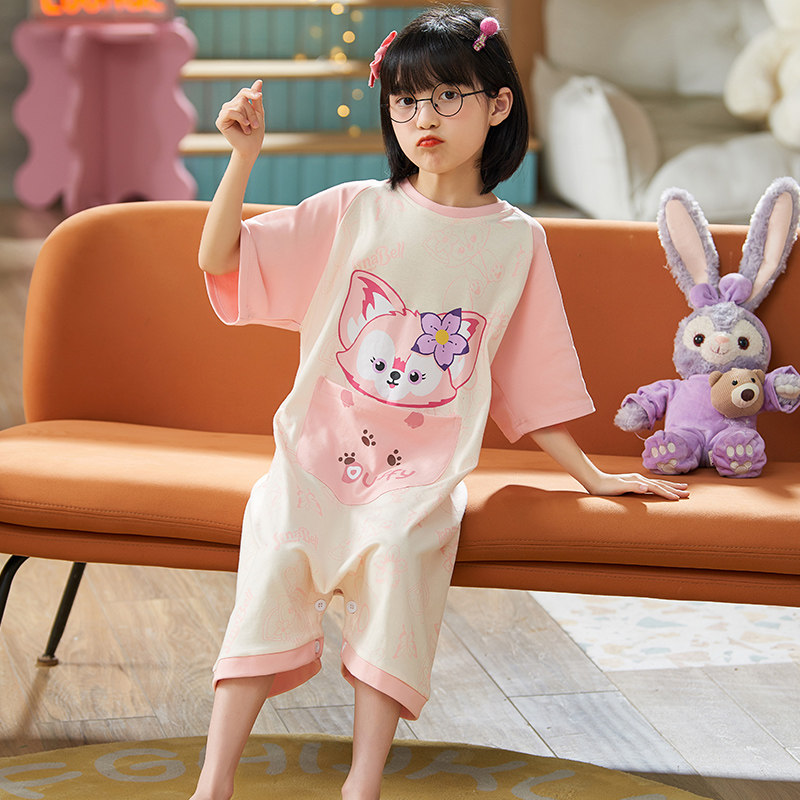 儿童连体女童夏季莫代尔短袖空调服 冉影睡衣/家居服套装