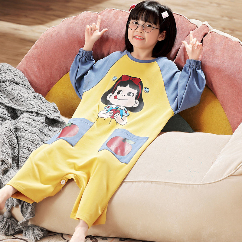 连体秋款长袖全棉可爱女孩长款睡裙 冉影睡衣/家居服套装