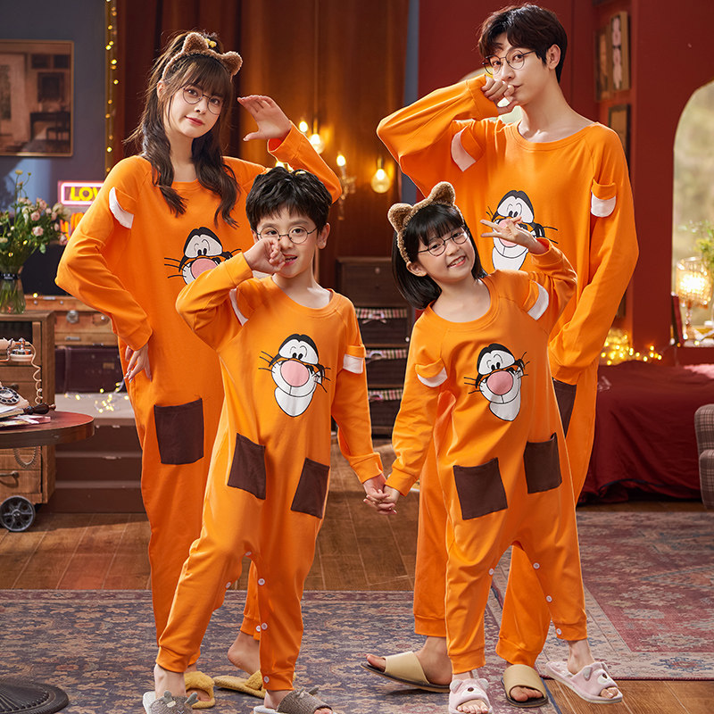 连体亲子装一家三口四口纯棉睡衣 冉影睡衣/家居服套装