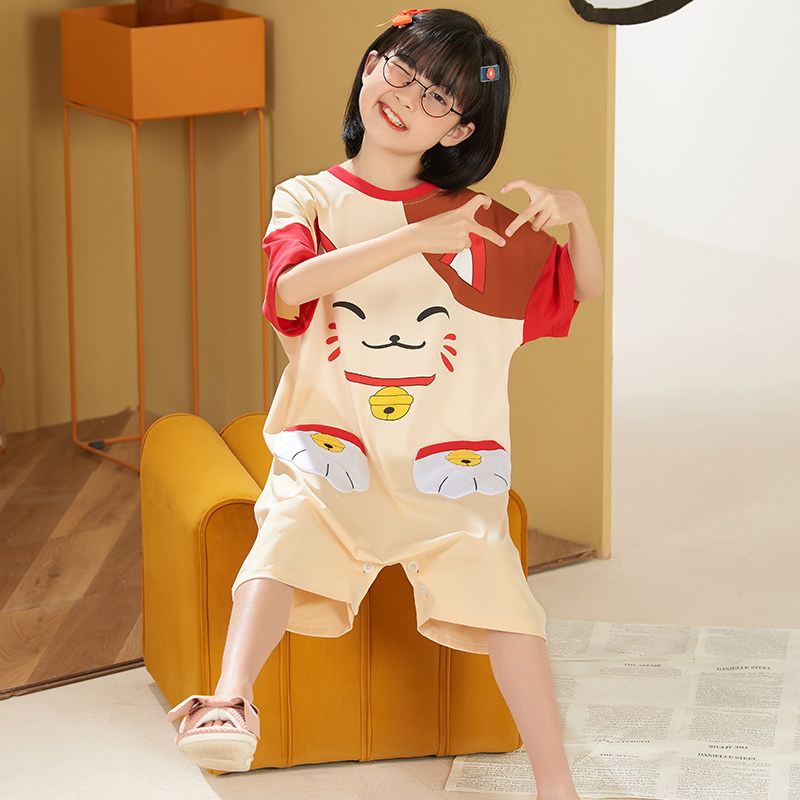 儿童连体女童夏季莫代尔短袖空调服 冉影睡衣/家居服套装