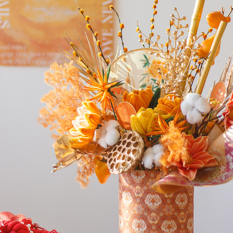 年宵花抱抱桶扭扭棒手工成品diy材料送朋友新年礼物春节装饰摆件