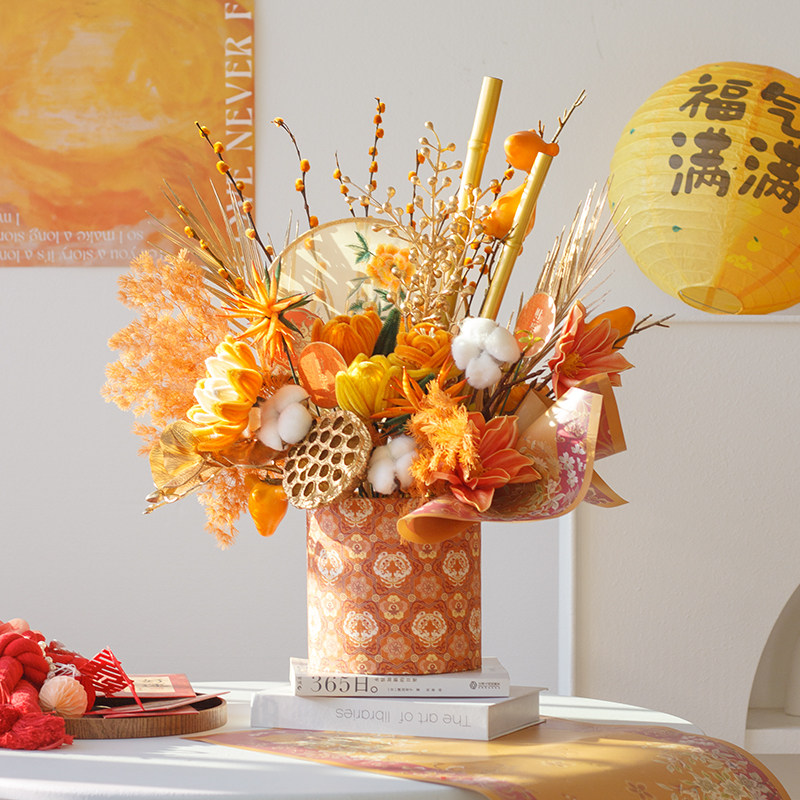 年宵花抱抱桶扭扭棒手工成品diy材料送朋友新年礼物春节装饰摆件