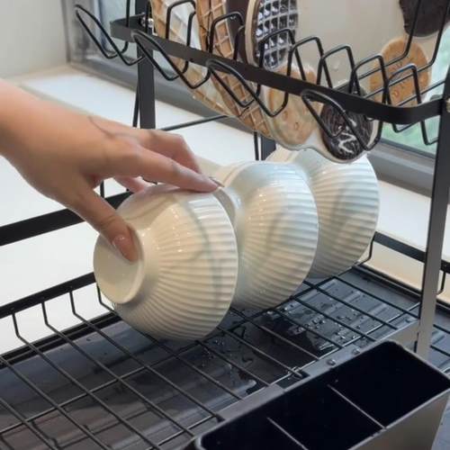 日式双层碗碟架自动排水沥水架厨房多层收纳架家用台面多功能碗架 - 图0
