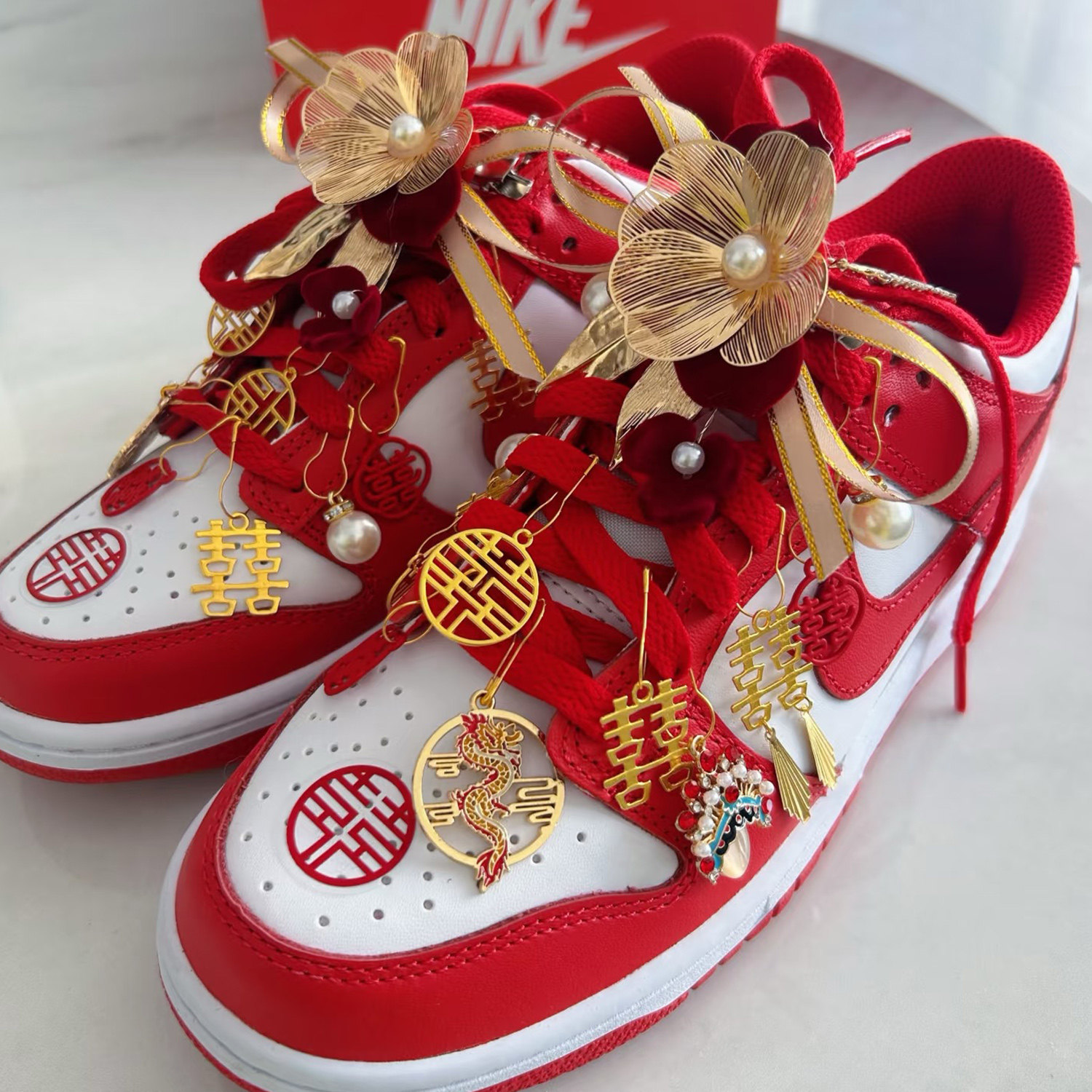 婚鞋配饰Aj鞋带红色结婚装饰挂件DIY配饰丝绸鞋带喜字鞋扣可拆卸,淘宝优惠券,粉丝福利购,淘宝优惠卷