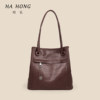 Hahong first-layer cowhide classic large-capacity armpit bag bucket bag new retro commuter tote bag lazy and relaxed