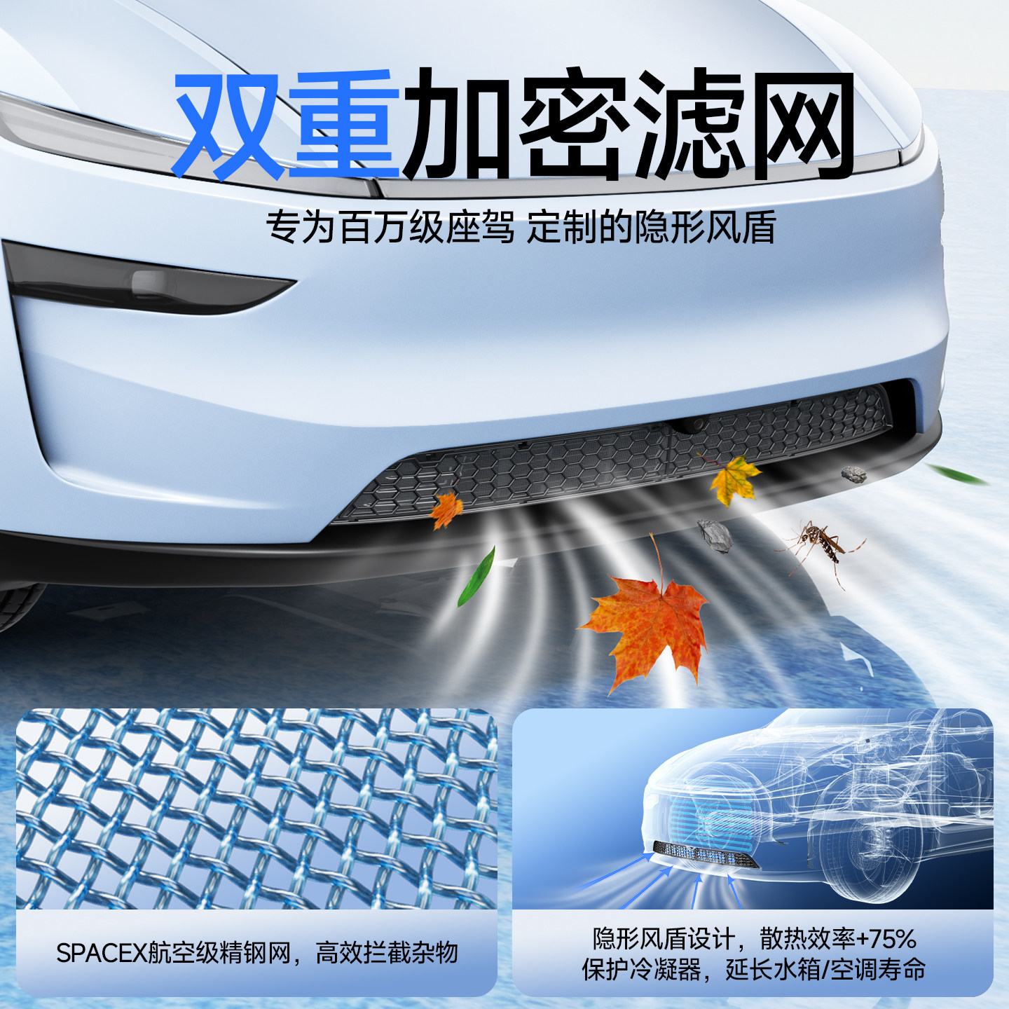 适用焕新版特斯拉ModelY/3/YL防虫网中网前机盖进风口网罩丫配件 - 图1