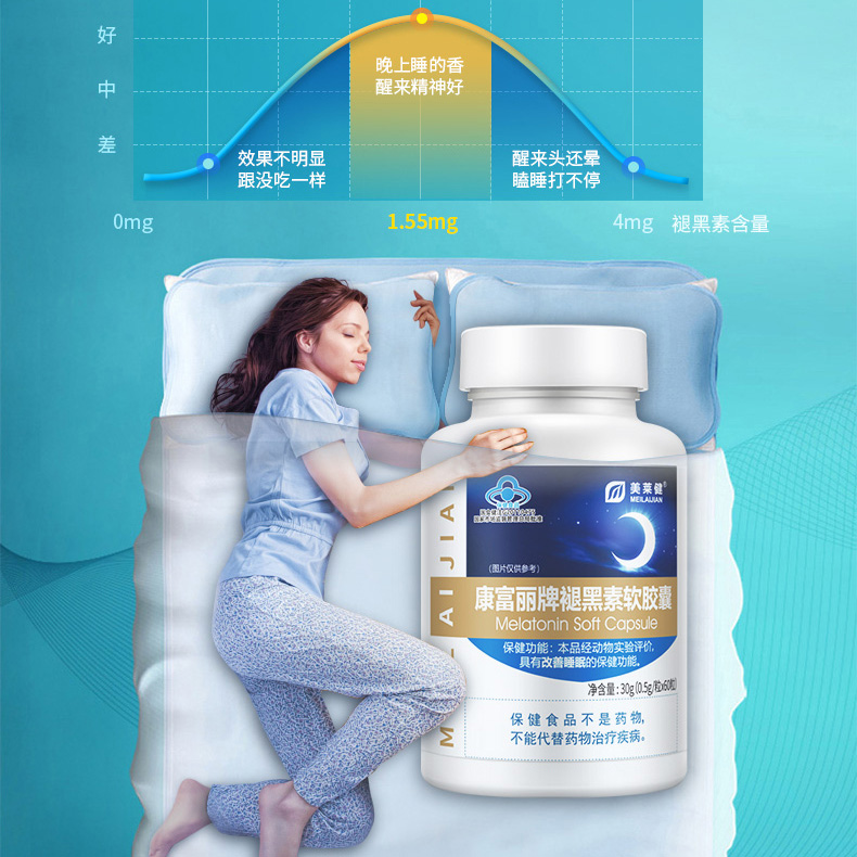 美莱健褪黑素胶囊非安瓶助眠正品深度睡眠片退黑素改善睡眠