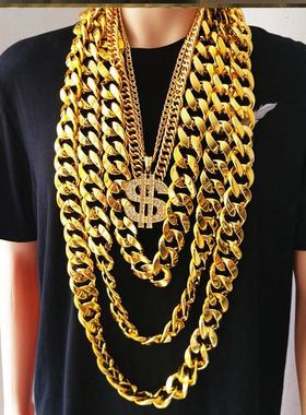 能浮起来大金链子男粗夸张道具塑料超粗抖音直播金项链土豪抖音漂