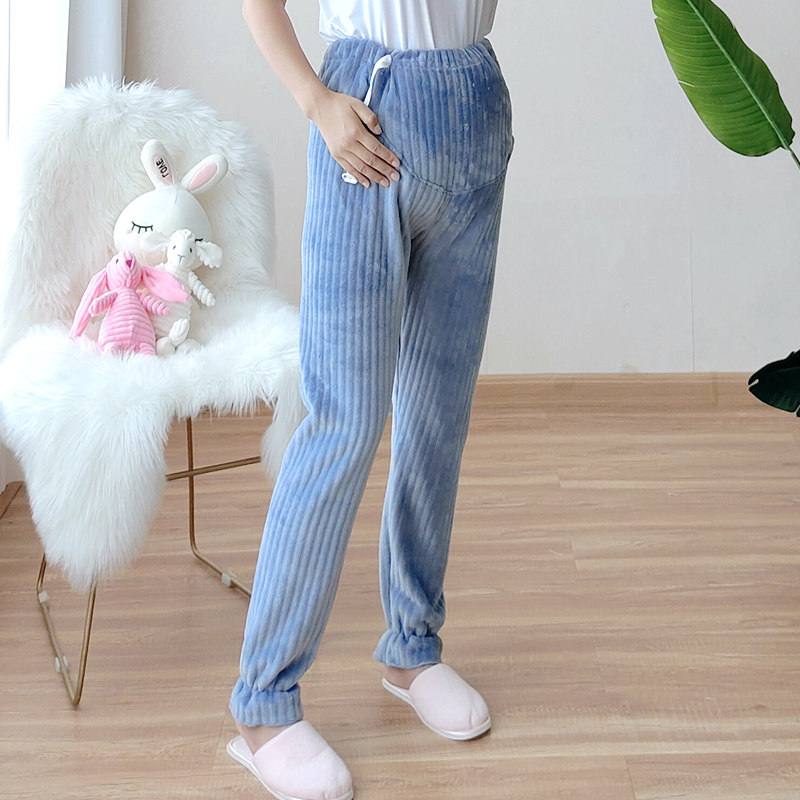 孕妇秋冬季珊瑚绒托腹裤怀孕期睡裤 恬诺琳孕妇直筒裤