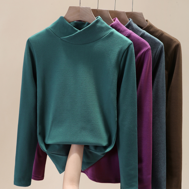 加厚双面德绒半高领长袖t恤打底衫 屮果T恤