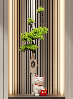 蕊顺入户玄关招财猫细长花瓶摆件