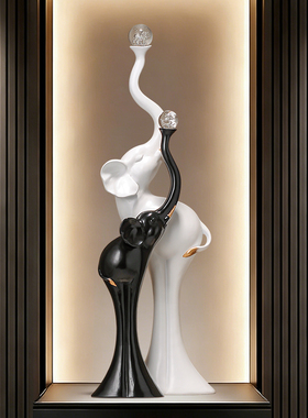 平安吉象客厅招财大象摆件一对高级感玄关壁龛电视柜家居落地装饰