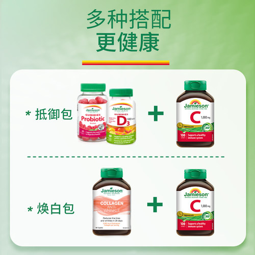 Jamieson健美生进口vc片缓释维生素C高浓度100粒润白维C无糖成人 - 图2