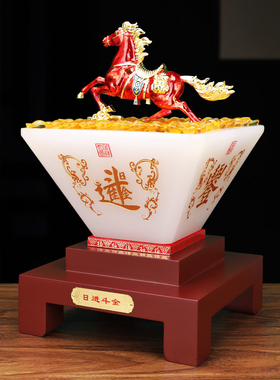 日进斗金琉璃聚宝盆摆件开业乔迁