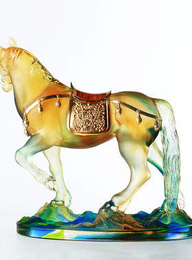 琉璃千里马马到成功装饰摆件