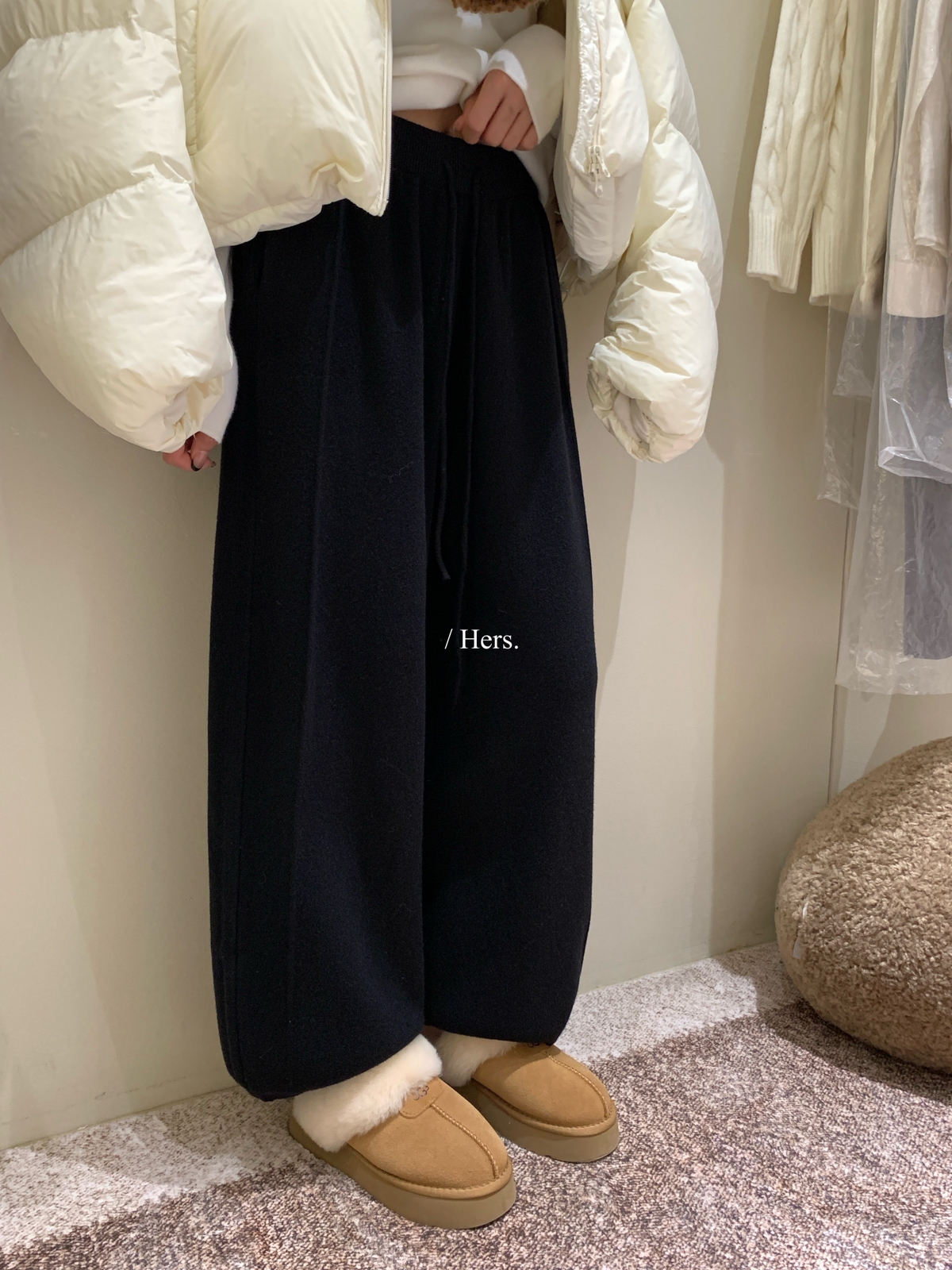 一勺甜 hers韩标!冬日百搭奶奶裤简约日常百搭针织休闲裤92687# - 图2